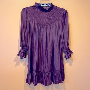 Mustard Seed Size Small Smocked Yoke 3/4 Sleeve Plum Purple Sheath Dress